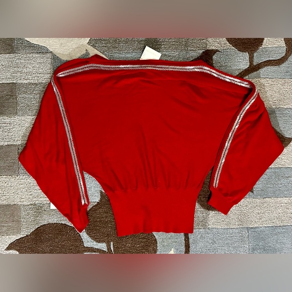 NWT Boston Proper Chevron Beaded Open Sleeve Sweater Heartthrob Red Holiday Glam - Picture 7 of 11